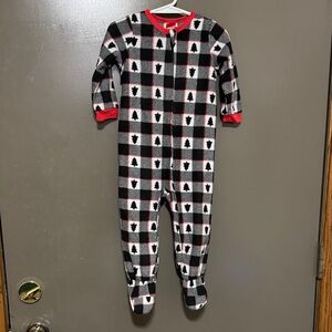 Cozy Plaid Footed Onesie - Black, White, and Red